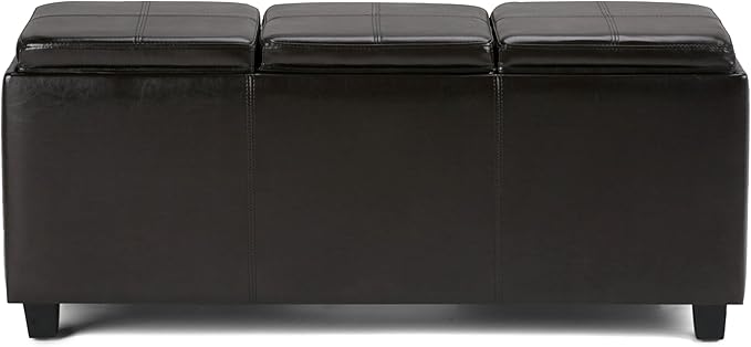 SIMPLIHOME Avalon 42 inch Wide Contemporary Rectangle Storage Ottoman in Tanners Brown Vegan Faux Leather, Assembled, for the Living Room, Entryway and Family Room