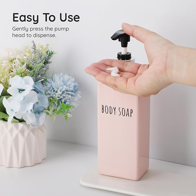 Segbeauty 16.9oz Shower Bottles Refillable, 3 Pack of Shampoo and Conditioner Bottles for Bathroom, 500ml Plastic Square Soap Dispenser Set Lotion Dispenser Empty Press Pump Bottle Pink