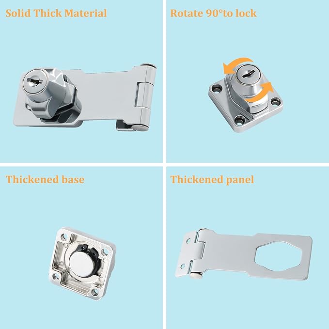 Alise Keyed Hasp Lock,3 Inch Safety Packlock Clasp Hasp Lock Latch with Lock,Door Hinge Lock with Keys Keyed Locking Hasp for Cabinets Closets Doors,Chrome