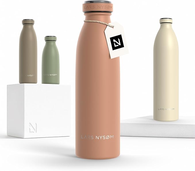 LARS NYSØM Stainless Steel Insulated Water Bottle 12oz 17oz 25oz 34oz 51oz | Insulated Thermo Flask for Hot and Cold Beverages | Leakproof Drinking Bottle (Blush Rose, 17oz)