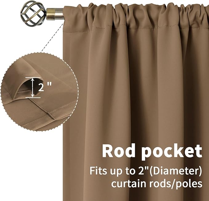 BGment Taupe Blackout Curtains 54 Inches Length - Thermal Insulated Rod Pocket Short Room Darkening Curtain for Bedroom Kitchen, 42 x 54 Inch, 2 Panels