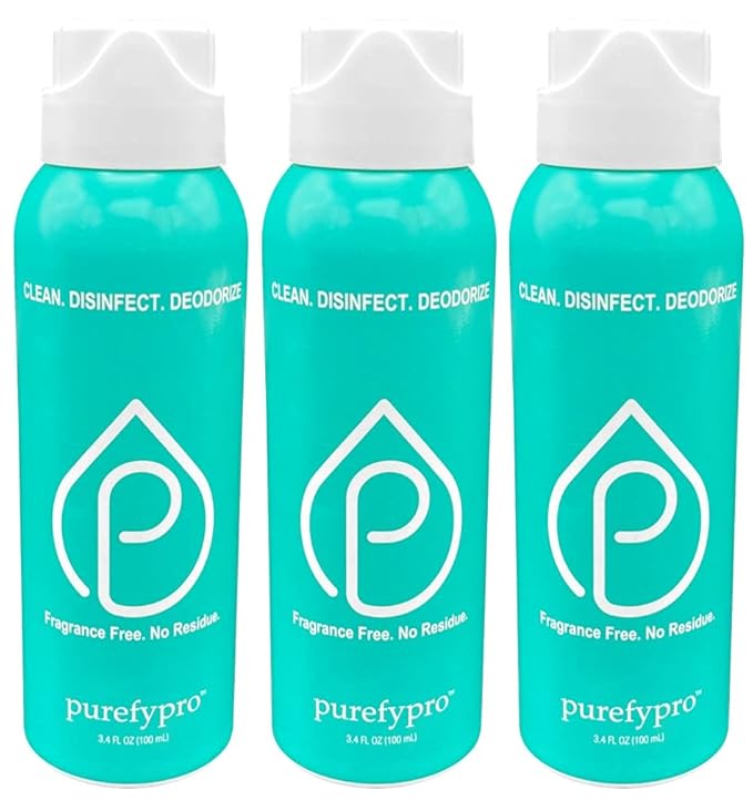 Purefypro Disinfectant Airesol Spray (3.4oz, 3 Pack) Kills 99.9999% Norovirus, HIV, Flu, Monkeypox Virus, Drug Resistant Germs, MRSA, Fungi. Purefypro Technology. No Rinse, No Residue. TSA Air Travel