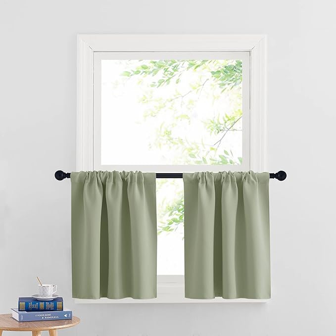 RYB HOME RV Curtains Blackout - Thermal Insulating Privacy Door Windows Camper Curtains for Kids Nursery RV Bunk Bedroom Windows Bathroom, Width 29 x Length 24, Sage Green, 2 Pcs