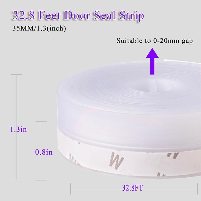 Weather Stripping Door Seal Strip for Gaps, Silicone Draft Stopper Adhesive Tape for Sliding Doors, Windows, Shower Glass, Soundproof Seal for Home Insulation, 32.8ft Roll Brown