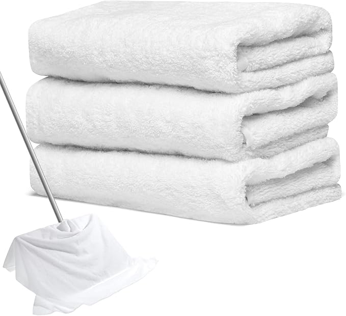 Newwiee 3 Pcs Extra Large Microfiber Cleaning Cloth 30" x 20" Washable Reusable Microfiber Towel Streak Free Lint Free Cloth for Cleaning Home Glass Office Window Bathrooms (White)