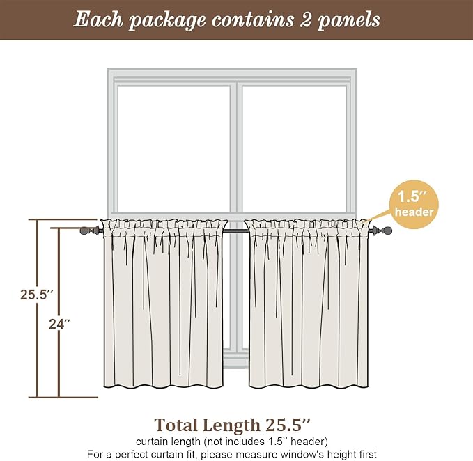 Chyhomenyc Sheer Yellow Tier Curtains 24 Inch Length, Small Window Curtains Treatment for Bathroom Living Room Basement, Short Rod Pocket Cafe Curtain, 42W x 24L Inches, 2 Panels