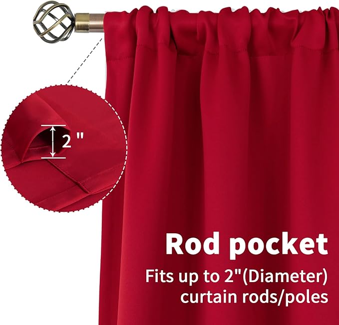 BGment Red Blackout Curtains 63 Inches Long for Bedroom - Thermal Insulated Drapes with Rod Pocket Room Darkening Christmas Decorative for Living Room, 42 x 63 Inch, 2 Panels