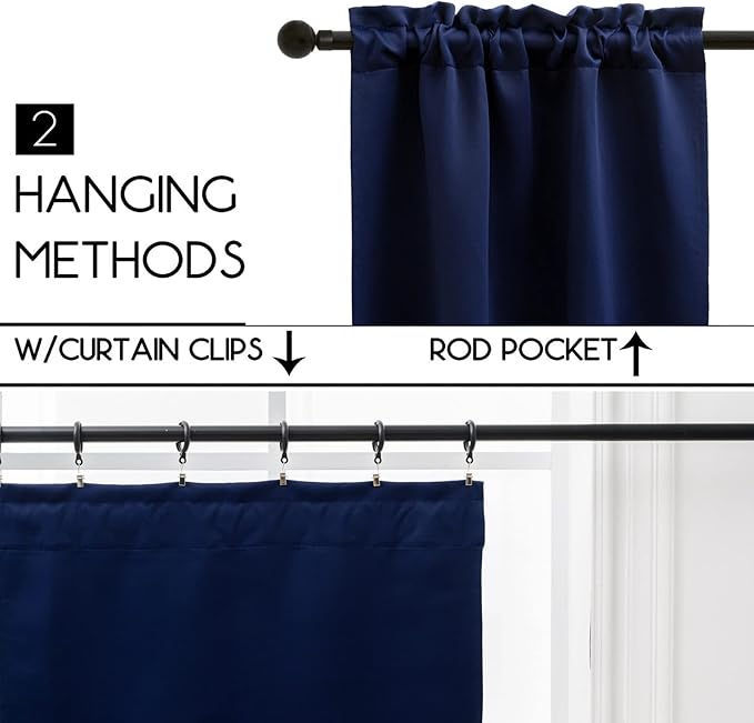 Pickluc Navy Blue Cafe Curtain (Half Window Curtain) 30 Inches Length, Rod Pocket Small Kitchen Curtain, Short Blackout Curtain for Small Window, 30" Wide and 30" Long, 2 Panels