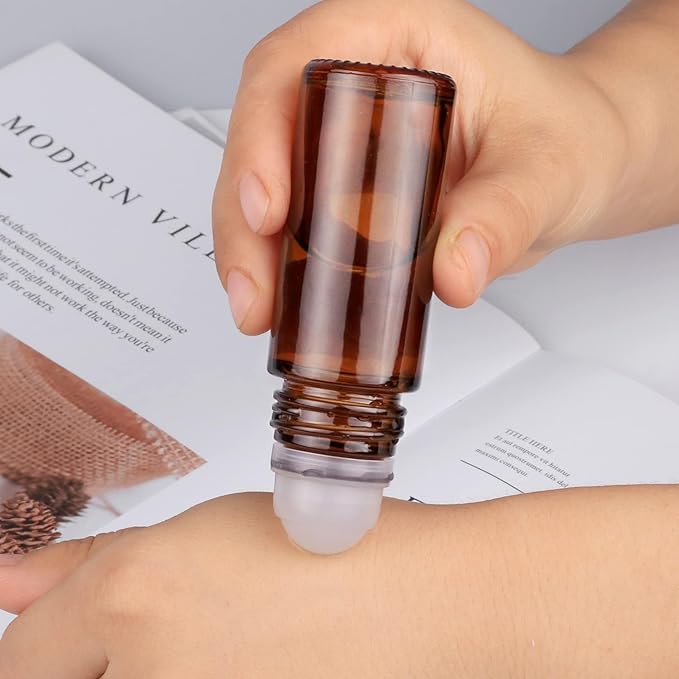 2Pcs Brown 30ml Glass Essential Oil Roller Bottles Refillable Roll on Bottles Empty Deodorant Bottle Containers Rollerball Beauty Personal Care Fragrance Cosmetics Tools