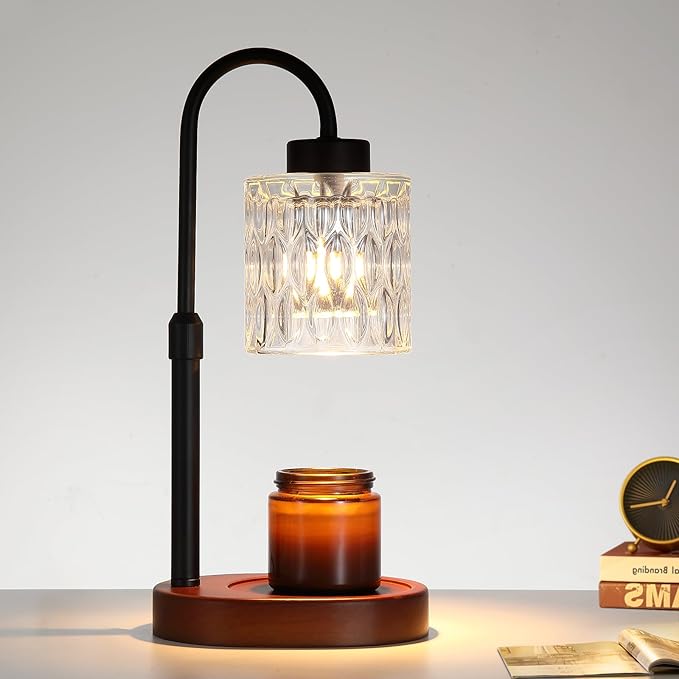 Black Candle Warmer Lamp with Dimmer and Timer,Home Decor Lamp for Scented Jar,Electric Wax Melt Warmer,Mother's Day/Birthday/Christmas Gifts for Mom/Wife,Adjustable Height,with 2 Bulbs