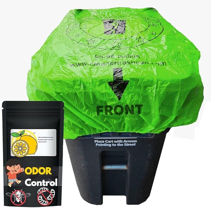 32 Gallon Trash Can Cover Odor Eliminating Bag with Elastic Band Lemon Scented Durable Chemical Free 1 Cover