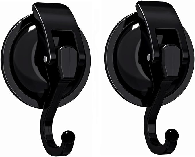 Heavy Duty Vacuum Wreath Cup Hook, Easy to Install and Remove, No Hole Punched,Black- Plated Plished Super Suction for Kitchen, Bathroom and Restroom, 2Pack