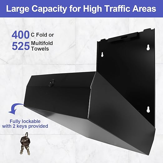 Paper Towel Dispenser Wall Mount, Matte Black Stainless Steel Commercial Paper Towel Holder with Lock, Large Capacity 400 C Fold/525 Multifold Towels