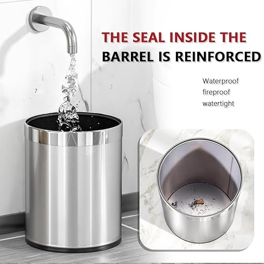 2.6Gallon/10L，Stainless Steel Bathroom Trash Can,Chrome Trash Can,Silver Garbage Can for Office，Wastebasket for Hotel，Office，Store，Metal Trash bin Without lid (Silver)