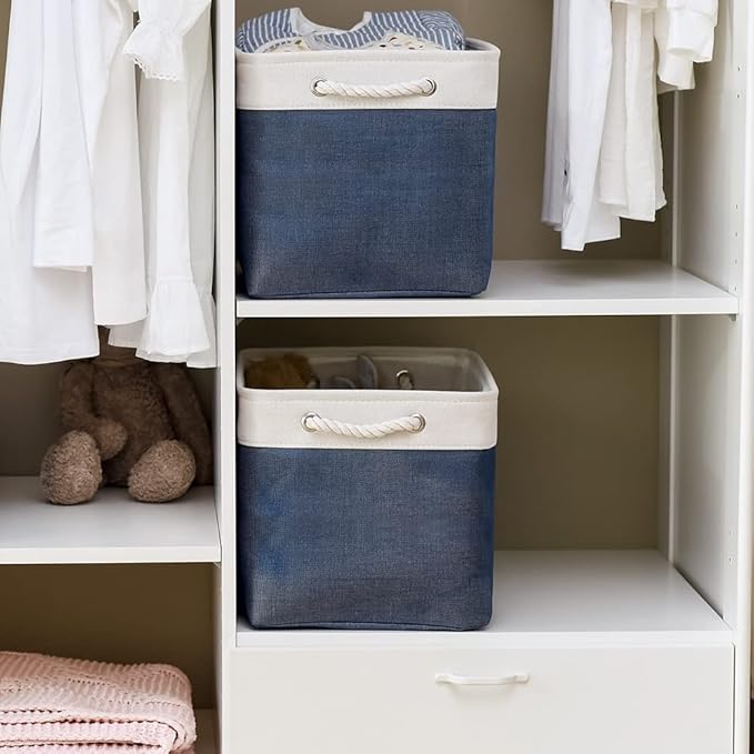 TcaFmac Organization and Storage Basket for Gifts Empty - 16x12x12 inch Large 2 Pack Collapsible Storage Bins for Shelves, Fabric Storage Cubes for Organizing Cloth Toy Kids (White & Jean Blue)