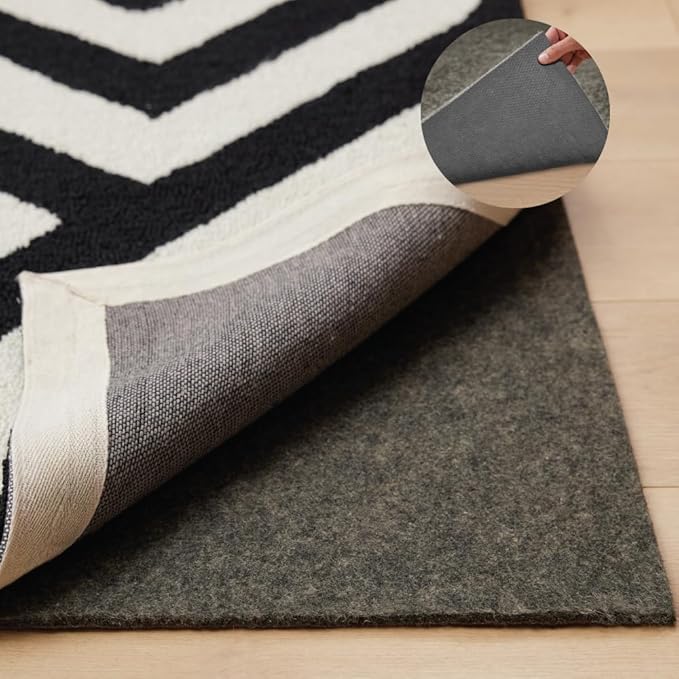 GORILLA GRIP Felt and Natural Rubber Stay in Place Slip Resistant Rug Pad, 1/8in Thick, 6x9 FT Protective Padding Under Area Rugs, Cushioned Gripper Pads, Carpet Runners, Hardwood Floors Protection