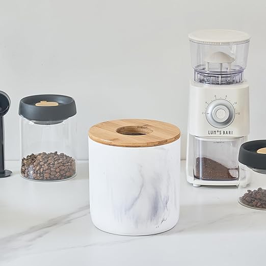 Polytree Marble White Mini Trash Can with Bamboo Lid,Small Countertop Trash Can,Desk Trash Can,Table top Mini Garbage Cans,Resin Tiny Waste Basket