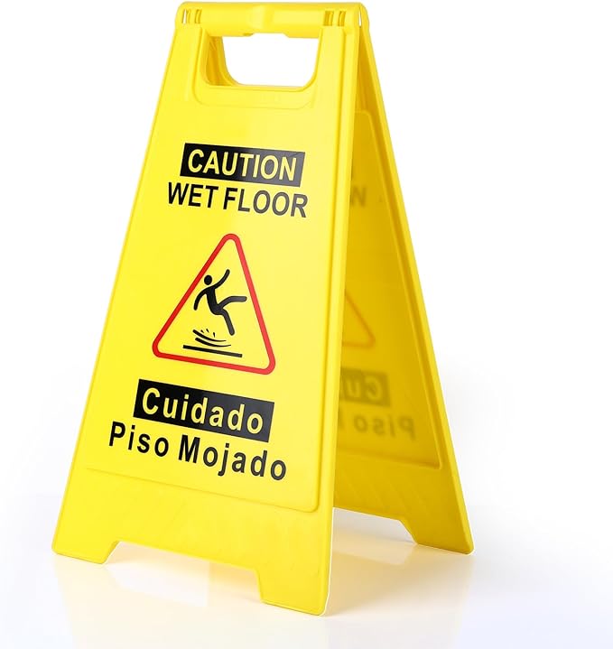 1-Pack Caution Wet Floor Sign,17.5" Height,Bright Yellow Double-Sided Folding A-Shaped Frame Design, Bilingual Caution Message