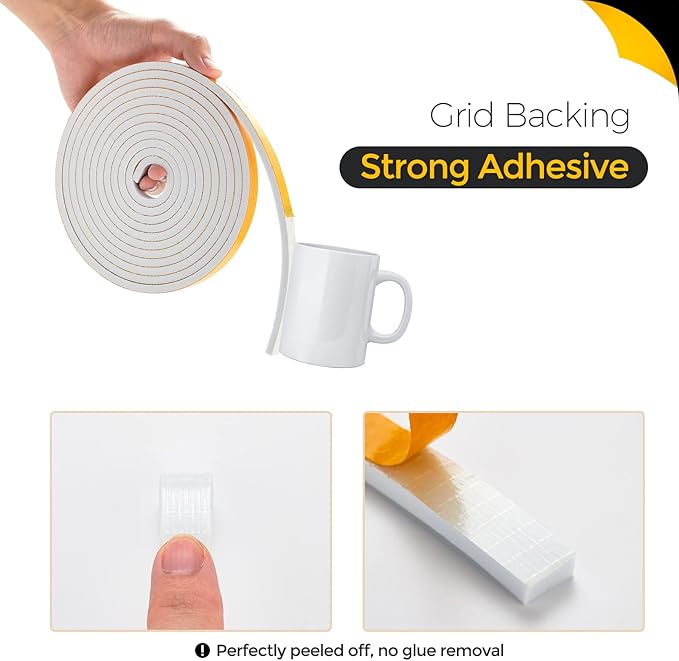 10 Feet Weather Stripping Door Seal, 3" Wide X 1/4" Thick Door Seal Strip High Density Foam Tape Adhesive Strip for Door Soundproofing,Window Insulation (3" x 1/4" x 10FT, White)