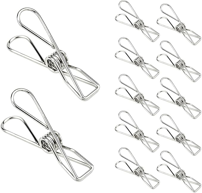 Laundry Clothes Pins Clips 50 Pack, Stainless Steel Heavy Duty Laundry Peg Metal Clip Clothespins for Hanging, Outdoor Clothesline, Snack Bags, Towel, Pictures, Office