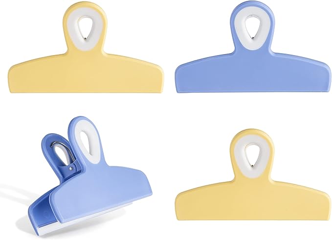 COOK WITH COLOR Bag Clips - Heavy Duty Chip Clip and Refrigerator Magnet Clips for Food Storage with Air Tight Seal Grip, Yellow and Blue, Pack of 4 Large Clips