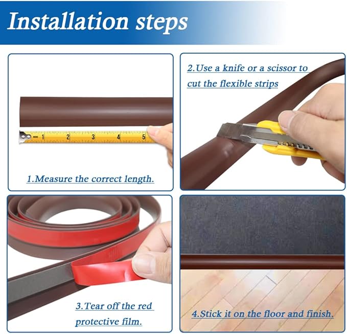 Floor Transition Strip Self Adhesive Carpet & Flooring Transitions Edging Trim Strip PVC Threshold Transitions Suitable for Threshold Height Less Than 5mm (10Ft, Brown)