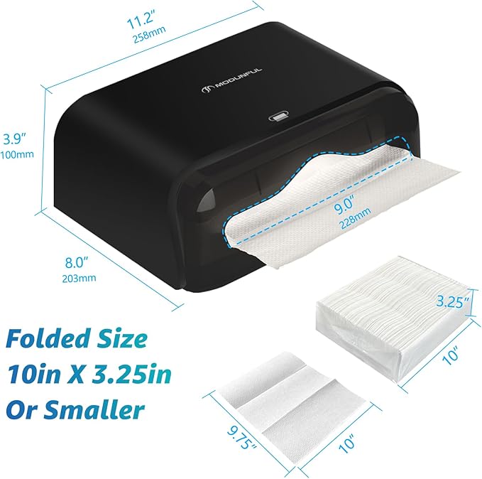 𝐏𝐚𝐩𝐞𝐫 𝐓𝐨𝐰𝐞𝐥 𝐃𝐢𝐬𝐩𝐞𝐧𝐬𝐞𝐫, Multifold/Trifold/C Fold Papers Dispenser, Bathroom Hand Towels Wall Mounted Tissue Holder, No-Drill Adhesive Commercial or Home Black