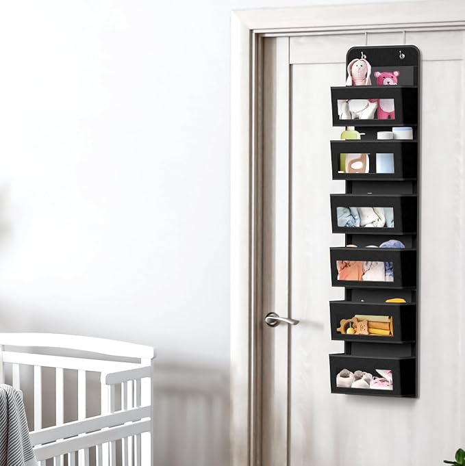 Simple Houseware 6 Clear Window Pocket Over Closet Door Storage Hanging Organizer for Bedroom, Bathroom, Pantry, Black