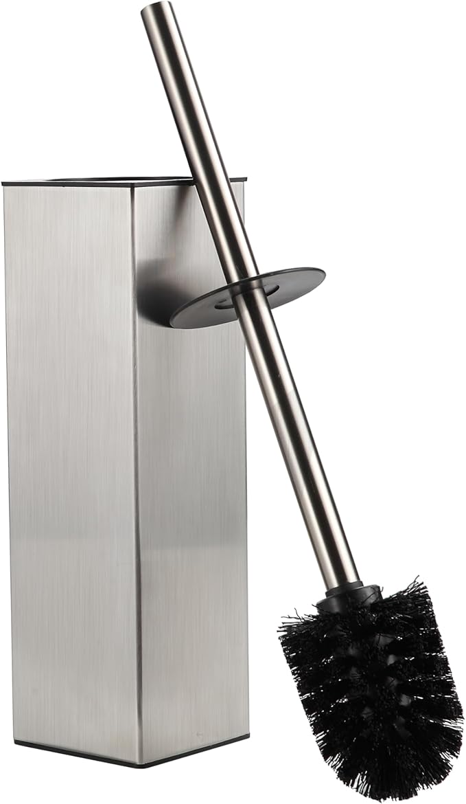 BGL Square Toilet Brush with Holder,Stainless Steel Rubber Painted Toilet Bowl Brush and Holder for Bathroom,2 Cleaner Brush Heads,Brushed Nickel