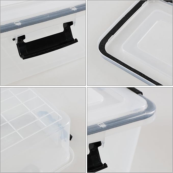 12 Quart Clear Storage Latching Bin, Plastic Pet Food Bins, 6 Packs