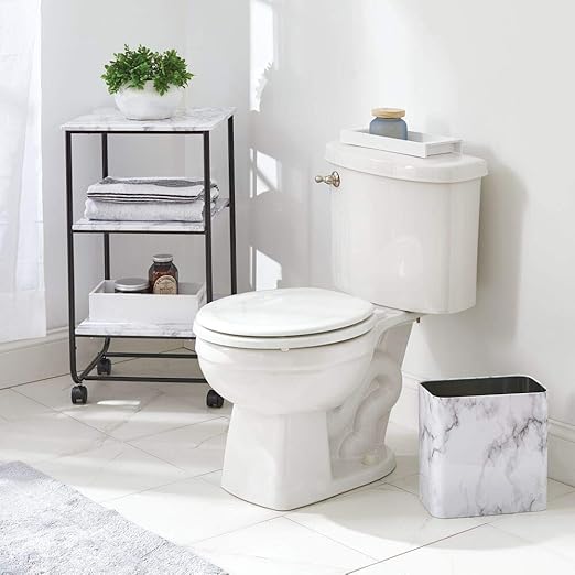 mDesign Metal Wastepaper Bin — Compact Rectangular Bathroom Bin — Rubbish Basket for Home and Office — Marble Coloured