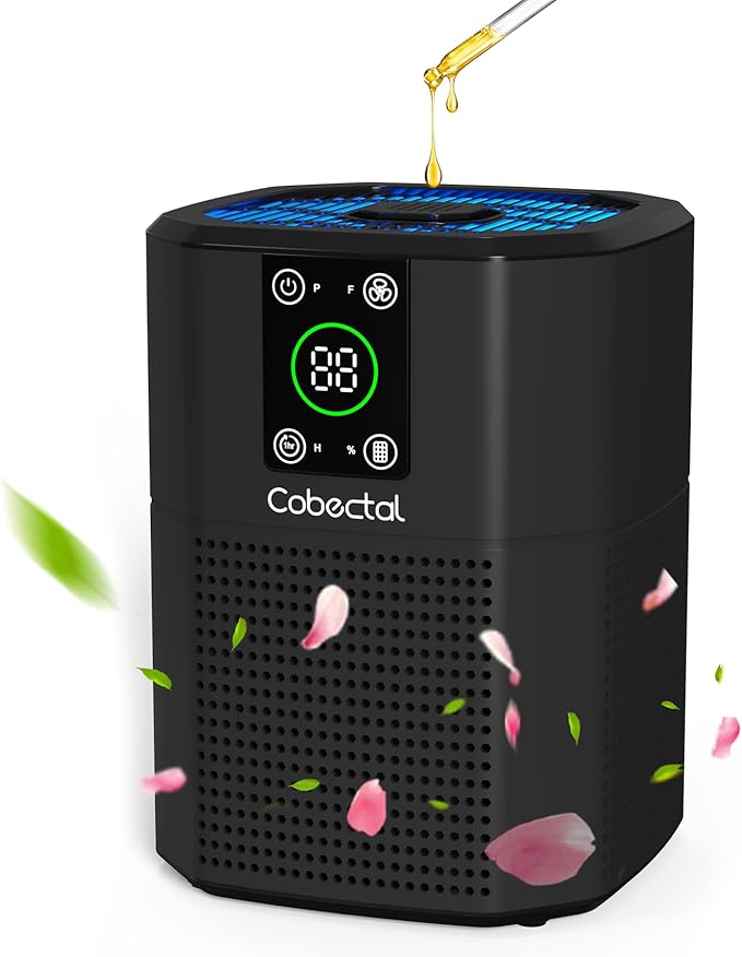 Air Purifier for Home Bedroom, Cobectal Room Air Cleaner with H13 True HEPA 3-in-1 Filter, Aroma Function & Sleep Mode, Desktop Small Air Purifier for Office, Dorm, Hotel, RVs (Black)