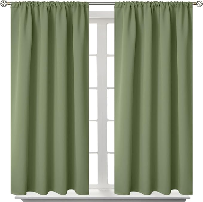 BGment Olive Green Blackout Curtains 45 Inch Length for Kitchen Bedroom Window - Short Thermal Insulated Drapes with Rod Pocket Room Darkening for Bathroom Cafe Rv Camper, 42 x 45 Inch, 2 Panels