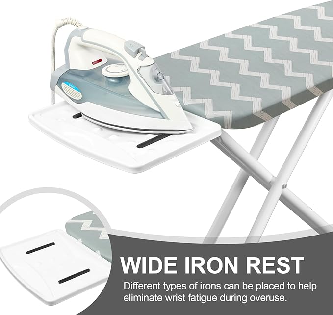 Ironing Board,Foldable Ironing Board Adjustable Height Compact Iron Board Thick Steel Tube Iron Board with Holder,Replacing Cloth Cover and Mini Handheld Gloves(Blue Waves)