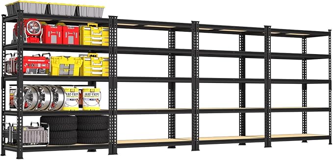 PrimeZone 35.5" x 12" x 72" Heavy Duty Storage Shelves - 5 Tier Adjustable Garage Storage Shelving, Metal Storage Utility Rack Shelf Unit for Warehouse Pantry Closet Kitchen, Black, 4 Pack