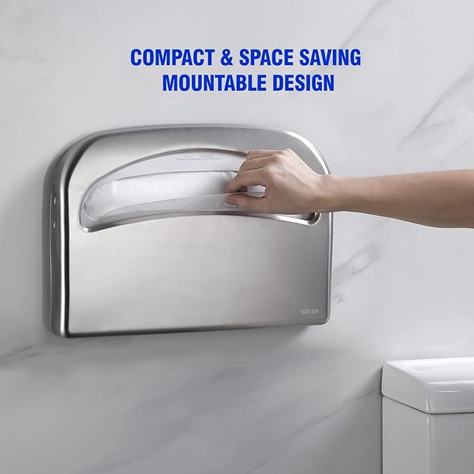 Toilet Seat Cover Dispenser Wall Mount Commercial, Half Fold Toilet Seat Cover Dispenser, 304 Stainless Steel, 16-Inch