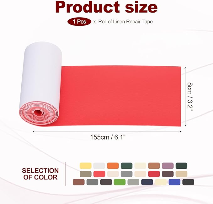 PATIKIL Leather Patches Tape for Furniture, 3.2 x 61 Inch Self Adhesive Vinyl Leather Repair Kit Cover Sheet for Couch, Sofa, Car Seats, Office Chair, Red
