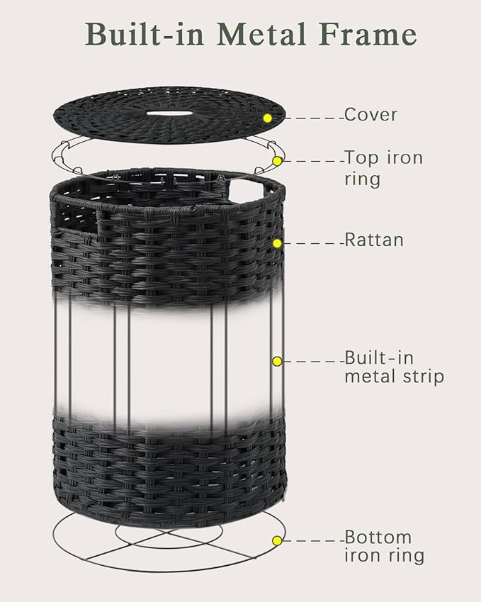 Large Laundry Hamper Laundry Basket Round 34.3 Gal (130 L) Handwoven Wicker Laundry Baskets Rattan Laundry Basket with Laundry Bag Handles 2 Mesh Bags for Living Room Bedroom Black