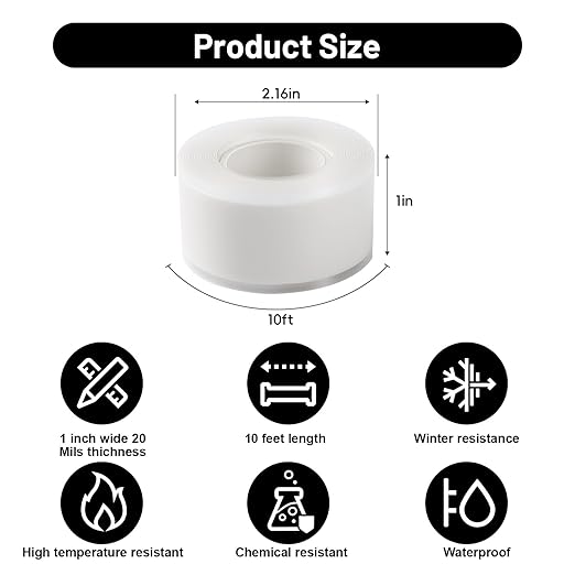Self Fusing Silicone Tape 4 Rolls 1 in x 10' White Waterproof Rescue Tape Rubber Leak Silicone Self-amalgamating Tape for Plumbing, Sealing Pipes, Hose Repair, Outdoor Coax and Tool Fixation