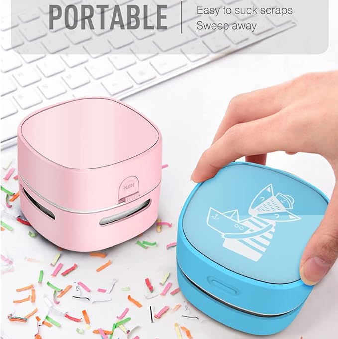 ODISTAR Desktop Vacuum Cleaner, Mini Table dust Sweeper Energy Saving,High Endurance up to 400 mins,360º Rotatable Design for Keyboard/Home/School/Office (Pink)