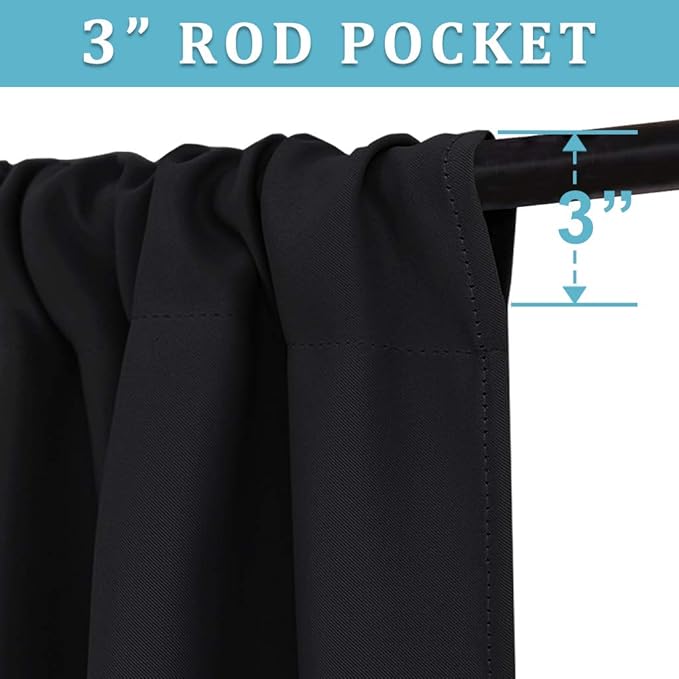 RYB HOME Blackout Curtains 63 inches Long - Energy Saving Insulation Large Window Curtain Blinds for Bedroom Living Room Dining Basement Home Office, W 62 x L 63 per Panel, Black, 2 Pcs