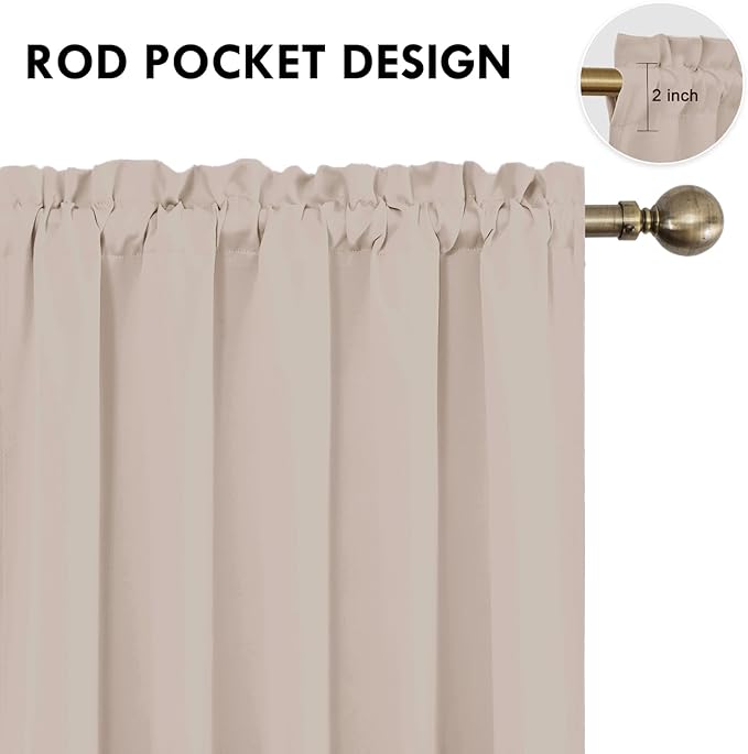 DWCN Blackout Curtains for Living Room Thermal Insulated, Energy Saving & Noise Reducing Bedroom Curtains, Camel, W 60x L 63 Inch, Set of 2 Rod Pocket Curtain Panels