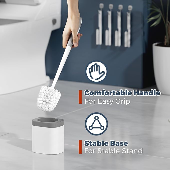 Toilet Brush, 4 Pack Toilet Brush and Holder Set Bathroom Accessories, Toilet Bowl Brush and Holder with 4 Crevice Brush for Bathroom, Toilet Scrubber Brush, White