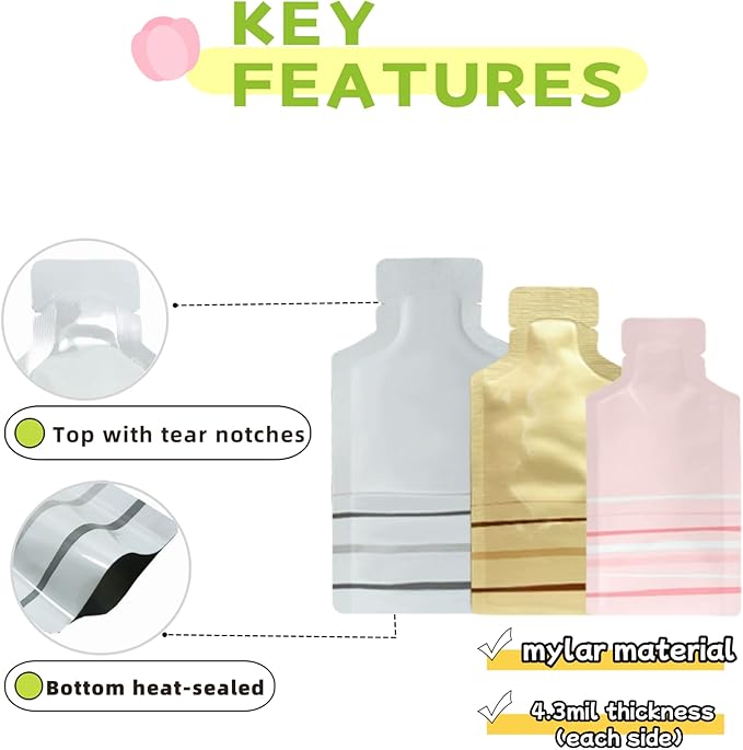 100 Pack 2.36x4.7 inch Heat Seal Sample Mylar Packets for Portable Travel Toiletries Empty Disposable Liquid Shampoo Pouch Single Serving Coffee Powder Condiments Food Storage (Pink)