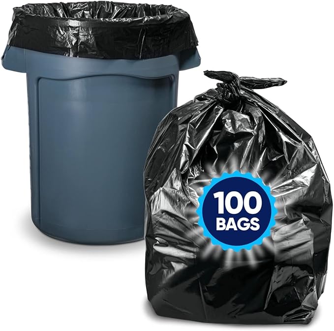 30-33 Gallon Trash Bags Heavy Duty (100 Bags w/Ties Value Pack), Large Black Trash Bags 30 Gallon - 32 Gallon