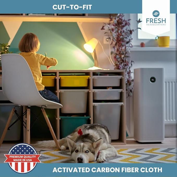Fresh Headquarters 2Pack Cut‑to‑Fit Activated Carbon Pre‑Filter Rolls – Universal Air Purifier & AC Sheet Compatible with Honeywell, Whirlpool, Next Gen & More Odor/VOC Reduction