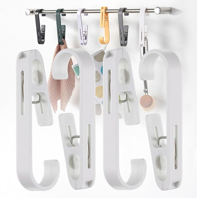 iBetterLife Laundry Hooks Hanging Clips - 4Pcs Heavy Duty Outdoor Clothes Pins, Closet Organizer Single Clip Hangers Clamps Socks Boot Bras Underwear Kids Towels for Bathroom Wardrobe Kitchen Office