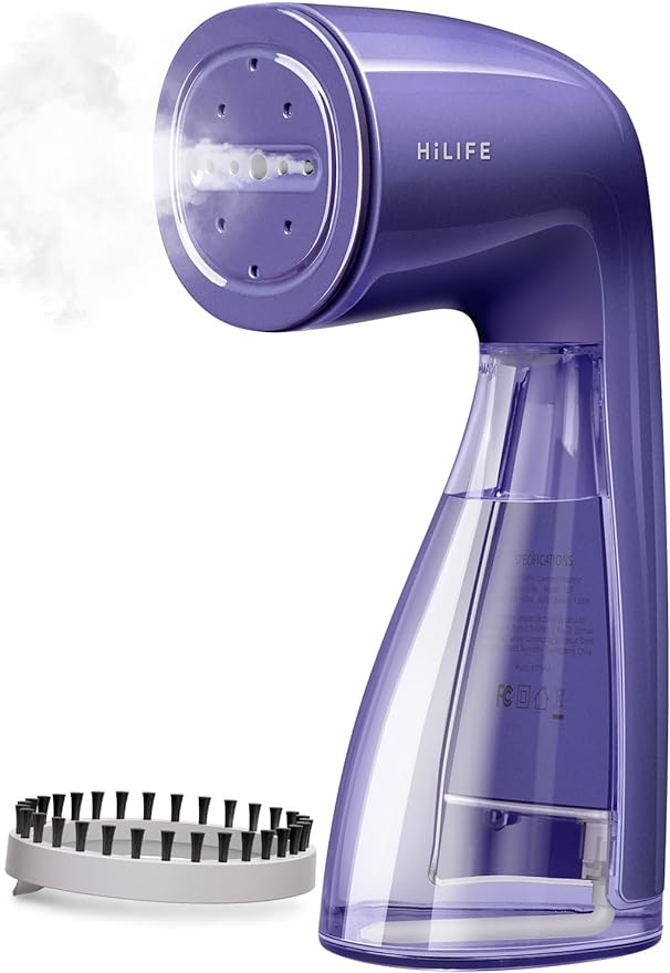 HiLIFE Steamer for Clothes, 1100W Clothes Steamer with Large 300ml Tank, Handheld Clothing Steamer, Fabric Wrinkle Remover, Portable & Compact Travel Size Garment Steamer ONLY FOR 120V (Purple)