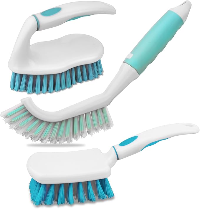 3 Pack Scrub Brush Set, Heavy-Duty Scrub Scrubbing Brushes for Cleaning, Grout Brush with Stiff Bristles Cleaning Brush for Bathroom, Bathtub, Kitchen, Floor, Tub, Tile, Sink