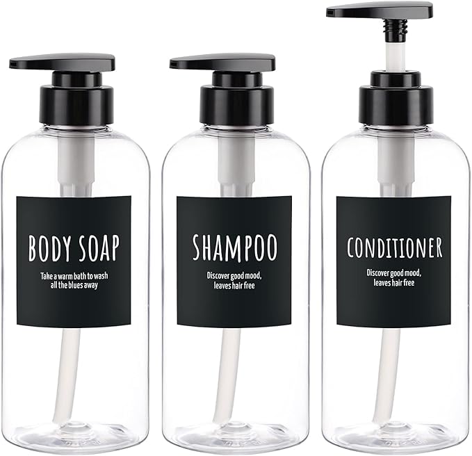 Segbeauty 3pcs Refillable Shower Bottles, 500ml Each - Large Plastic Dispensers with Pump for Shampoo, Conditioner, Soap or Lotion